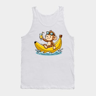 Cute Monkey On Banana canoe Tank Top